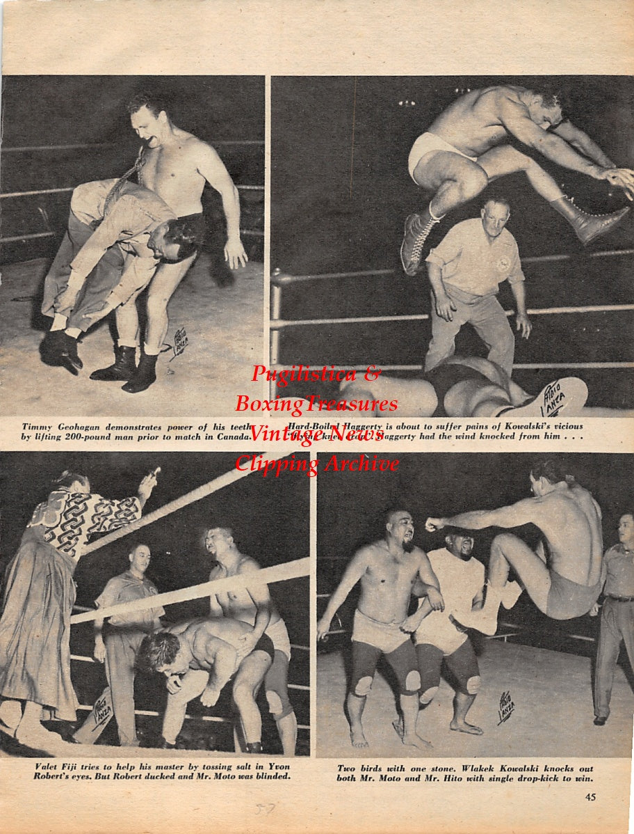 Wrestling News Clipping #84 - Young Dick Brown, Timmy Geohagan, Hard-Boiled Haggerty, Killer Kowalski, Yvon Robert, Valet Fiji, Mr. Moto, Mr. Hito