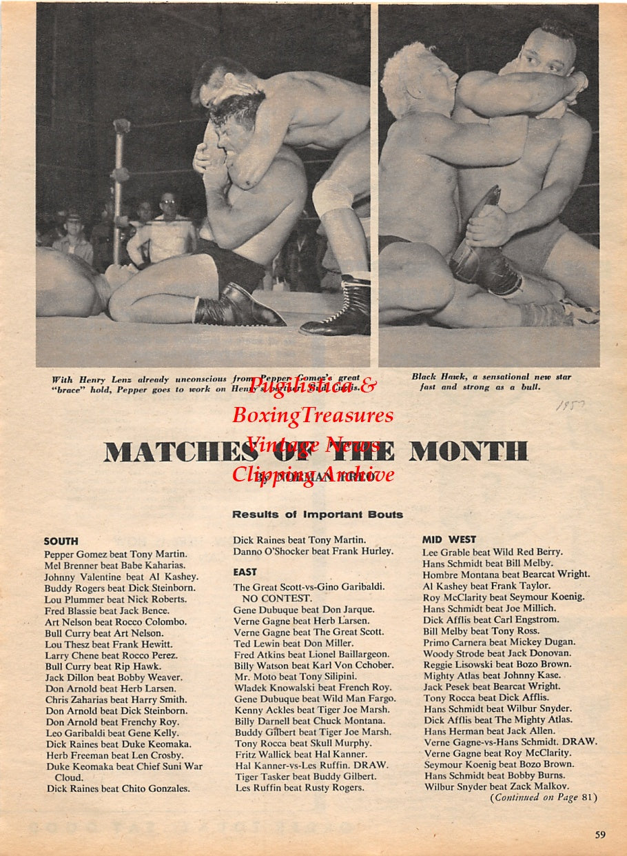 Wrestling News Clipping #15 - Henry Lenz, Pepper Gomez, Bud Curtis, Black Hawk