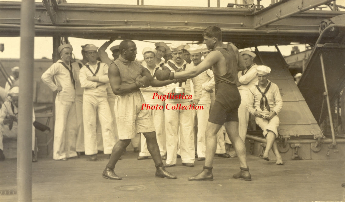 Rufus Williams sparring on a WWI era military ship - 17x11 Boxing Photograph