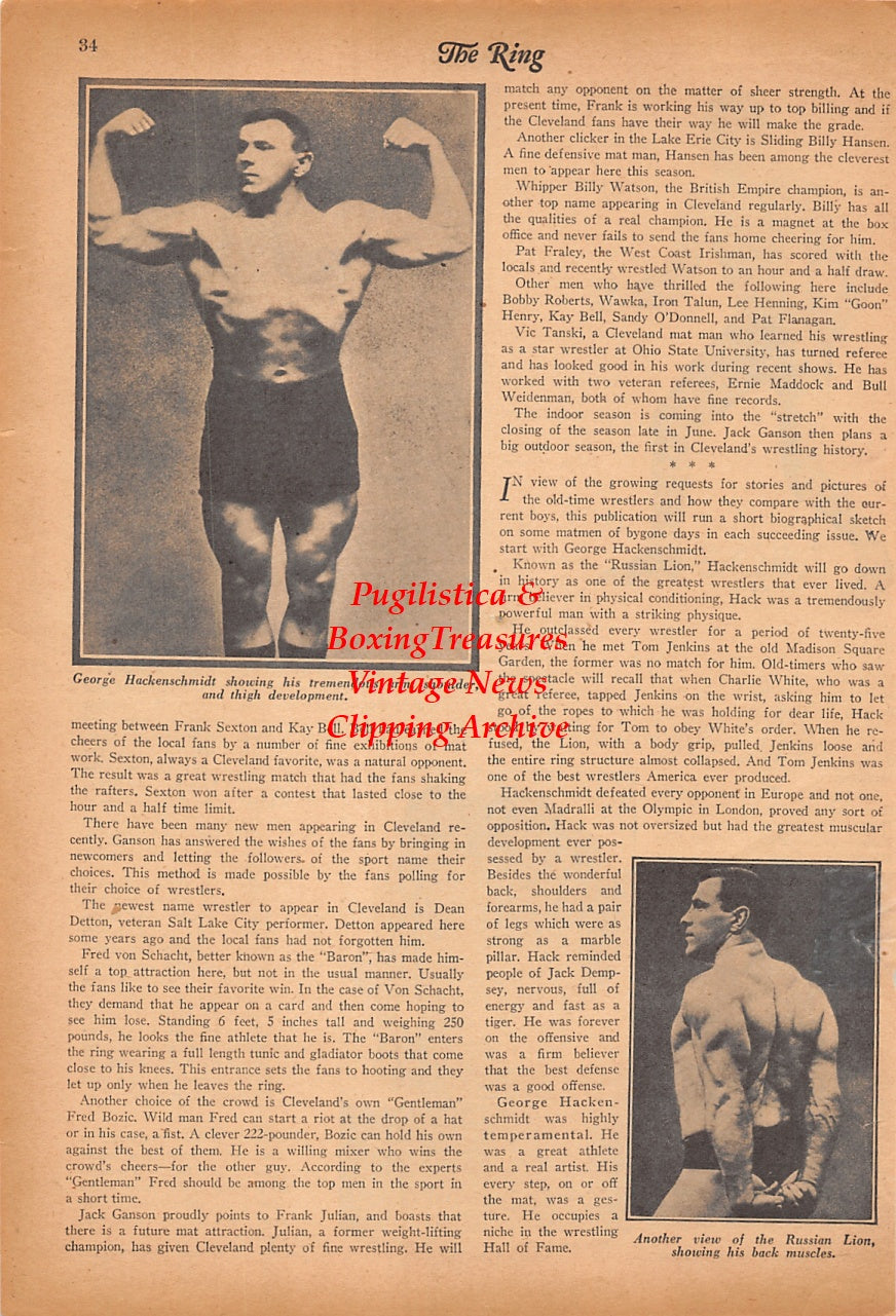 Wrestling News Clipping #247 - Henry Kulkovich, Big Ben Morgan, Maurice LaChappelle, George Hackenschmidt