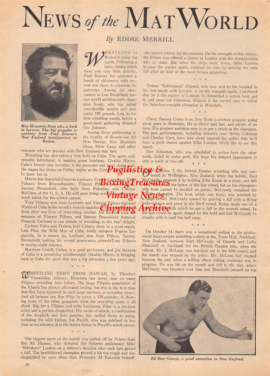 Wrestling News Clipping #173 - Karl Davis, Sammy Stein, Man Mountain Dean, Ed Don George