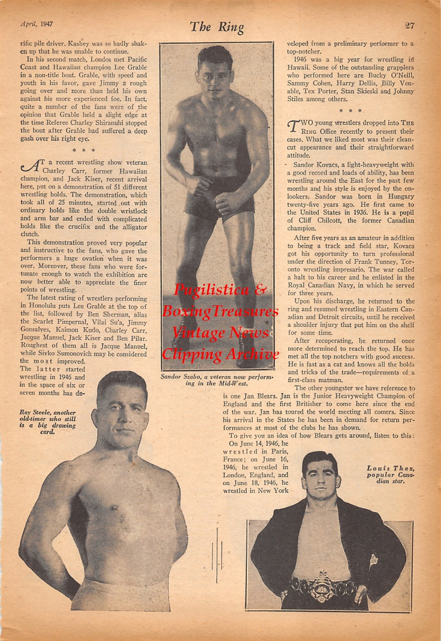 Wrestling News Clipping #241 - Sammy Menacher, Jim Londos, Ed Strangler Lewis, Steve Casey, Sandor Szabo, Ray Steele, Lou Thesz