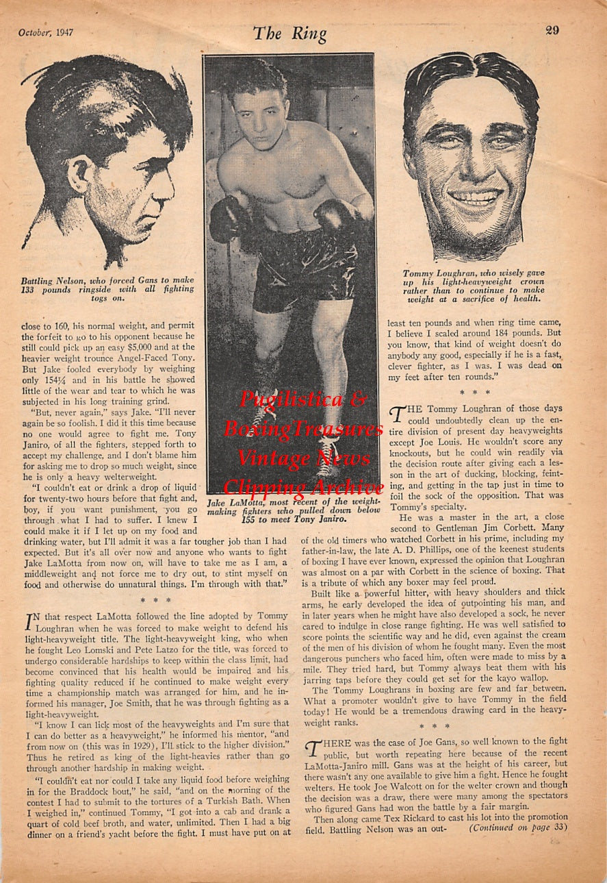 Wrestling and Boxing News Clipping #231 - Ace Abbott, Maurice LaChappelle, Fred Blassie, Battling Nelson, Jake LaMotta, Tommy Loughran