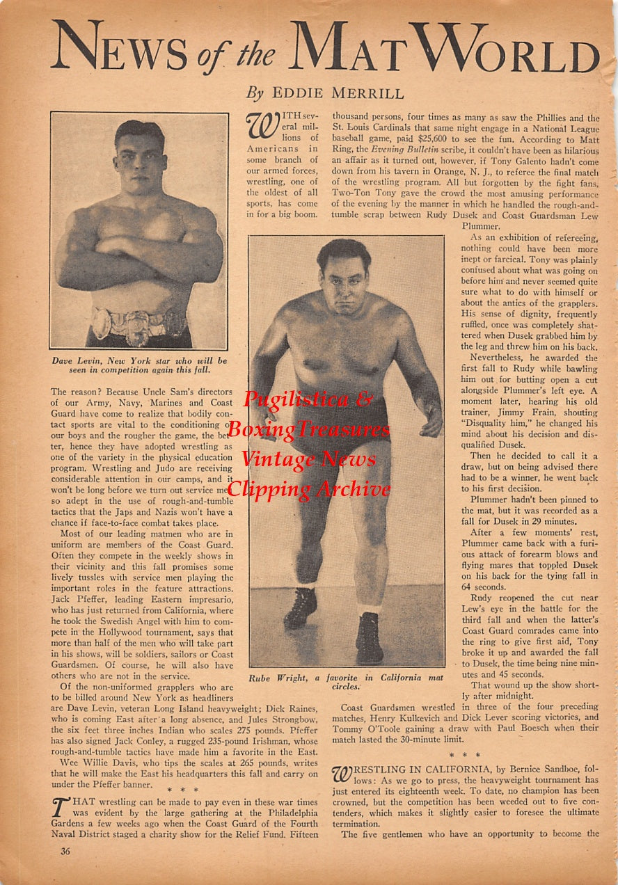 Wrestling News Clipping #209 - Dave Levin, Rube Wright,