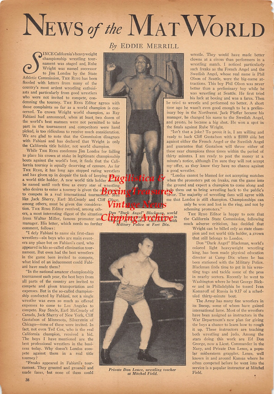 Wrestling News Clipping #213 - Ed Strangler Lewis, Don Blackman, Don Lence