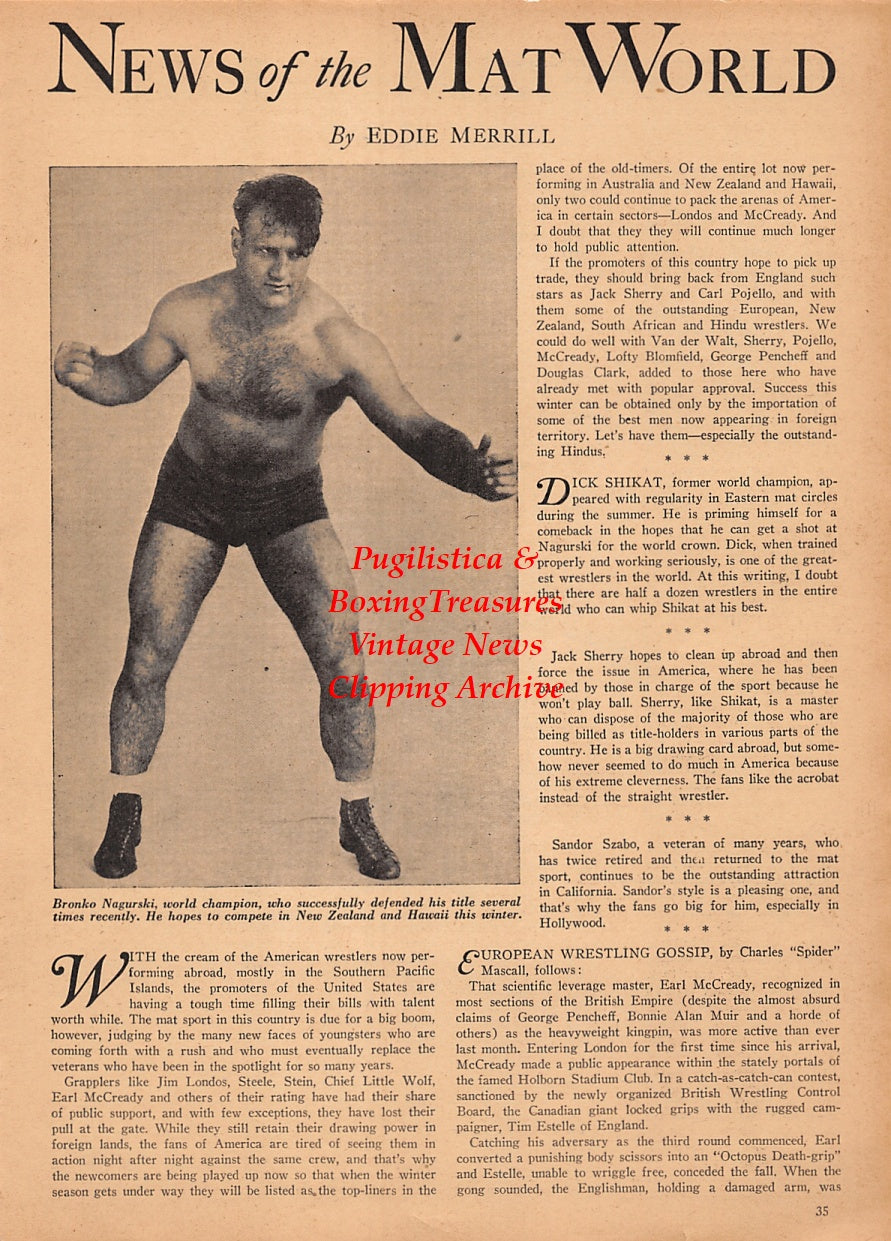 Wrestling News Clipping #205 - Bronko Nagurski, Sandor Szabo