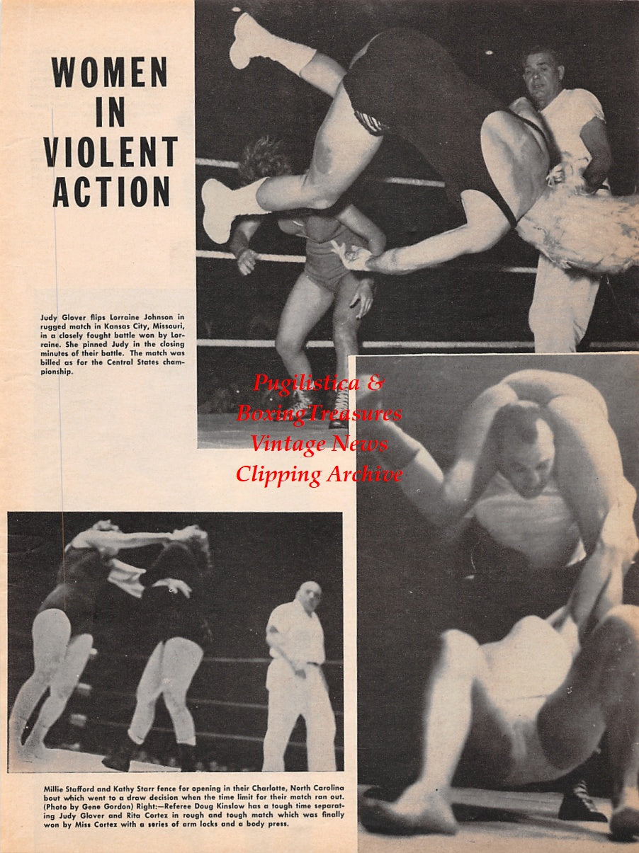 Wrestling News Clipping #190 - Judy Glover, Lorraine Johnson, Millie Stafford, Kathy Starr, Doug Kinslow, Rita Cortez, Pedro Gody, Gorgeous George, Cherie Duprz