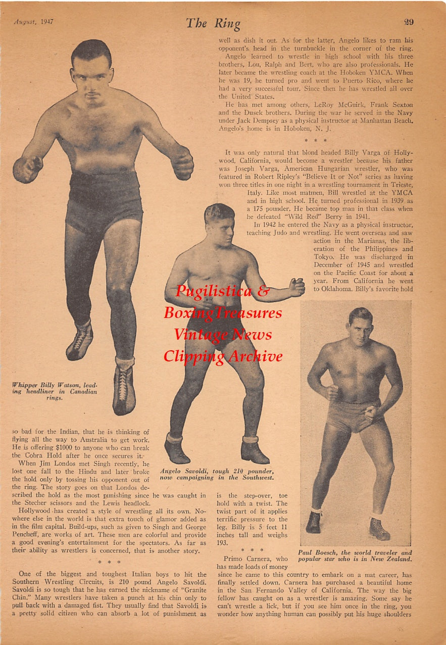 Wrestling News Clipping #229 - Whipper Billy Watson, Angelo Savoldi, Paul Boesch, Billy Varga, Ernie Dusek