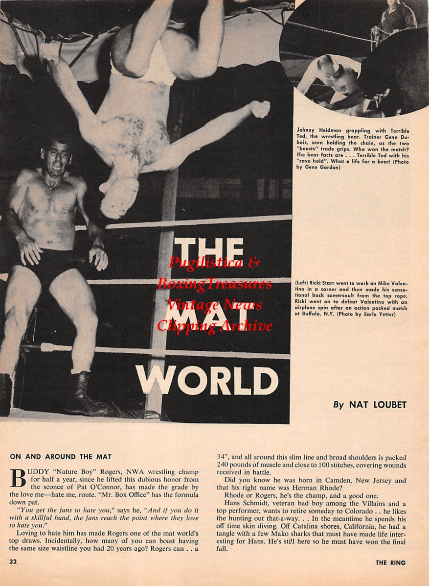 Wrestling News Clipping #184 - Johnny Heidman, Terrible Ted, Ricki Starr vs. Mike Valentine, Sugar Ray Robinson, Jersey Joe Walcott