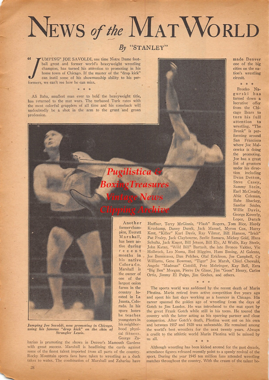 Wrestling and Boxing News Clipping #243 - Joe Savoldi vs. Strangler Lewis, Joe Baksi vs. Freddie Schott