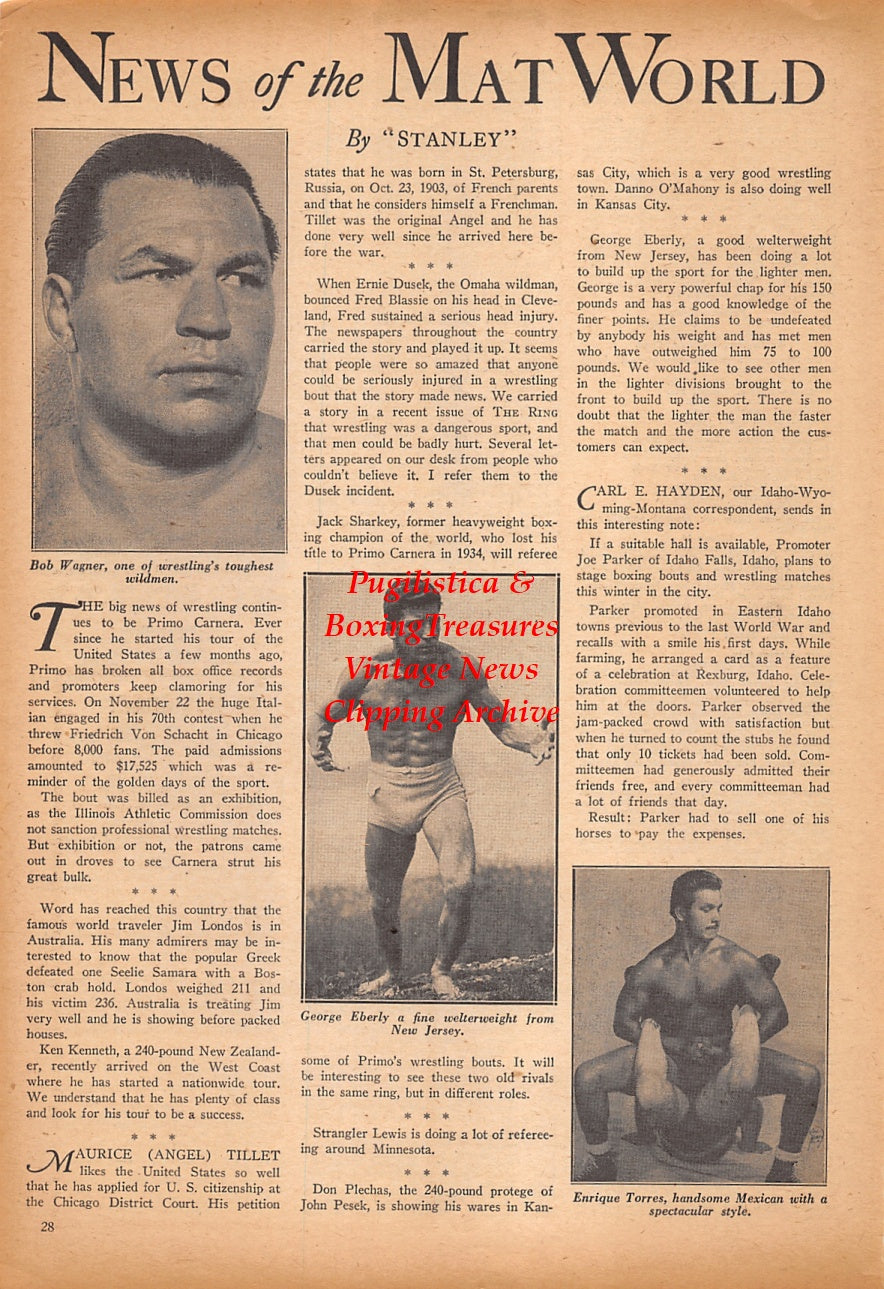 Wrestling News Clipping #237 - Bob Wagner, George Eberly, Enrique Torres