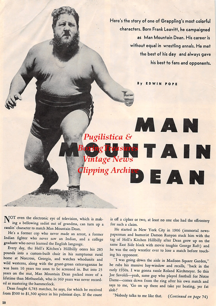 Wrestling News Clipping #93 - Man Mountain Dean, Yukon Eric vs. Killer Kowalski