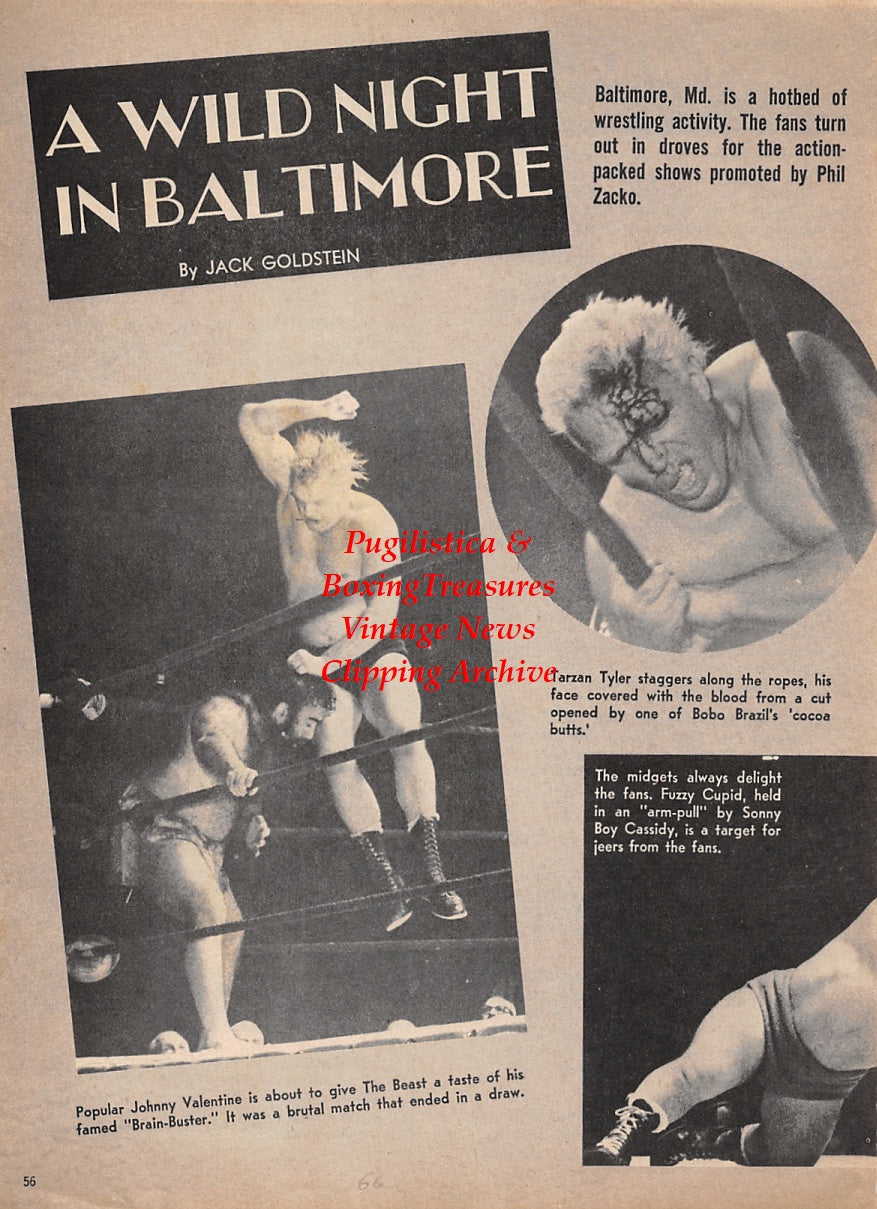 Wrestling News Clipping #101 - Johnny Valentine vs. The Beast, Tarzan Tyler, Baltimore, MD