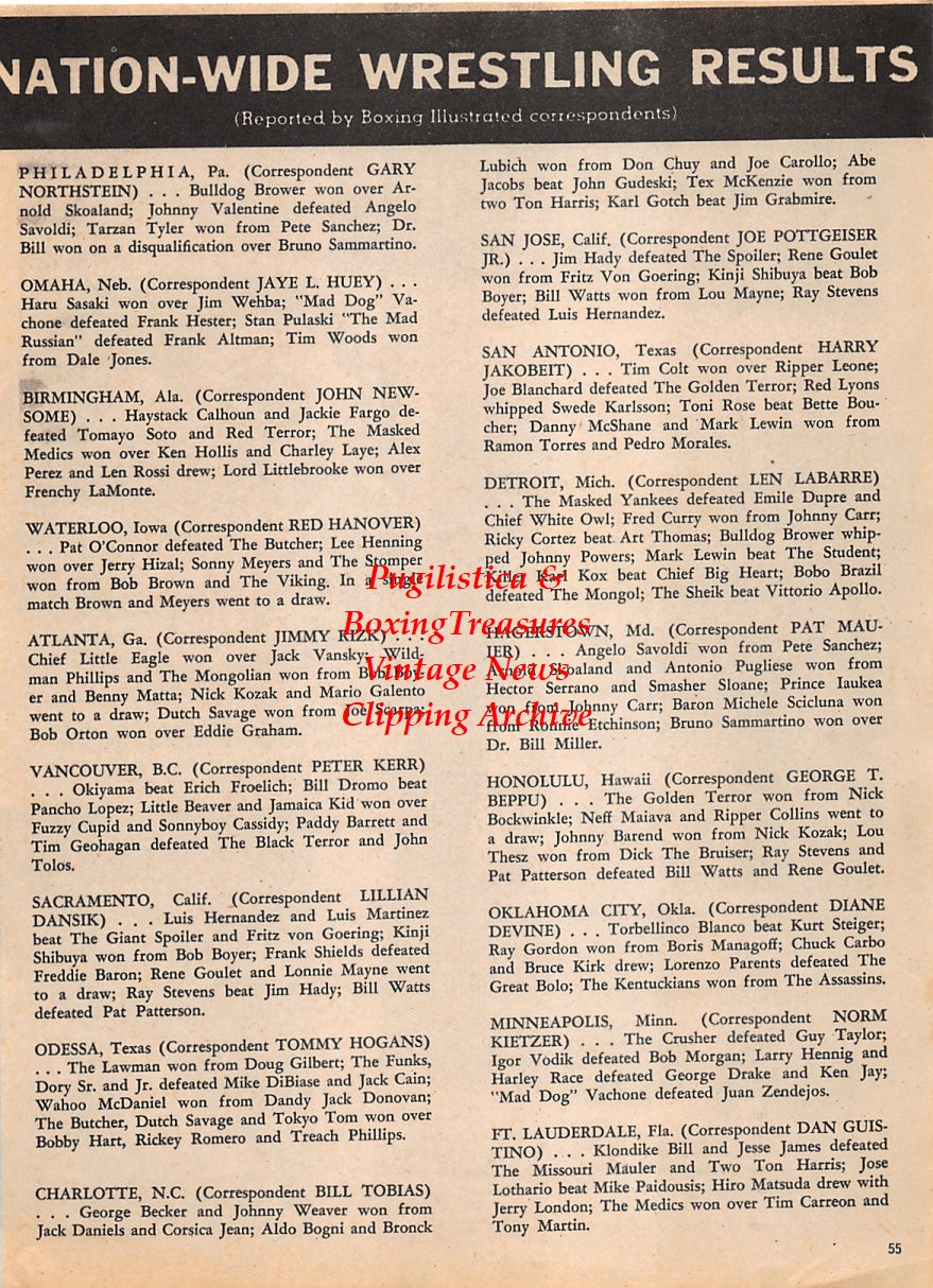 Wrestling News Clipping #101 - Johnny Valentine vs. The Beast, Tarzan Tyler, Baltimore, MD