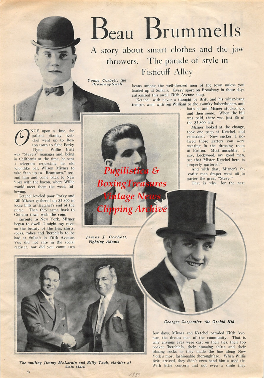 Wrestling News Clipping #143 - Emil Grikis, Bill Bartusch, George Manich, Young Corbett, James Corbett, Georges Carpentier, Jimmy McLarnin, Billy Taub