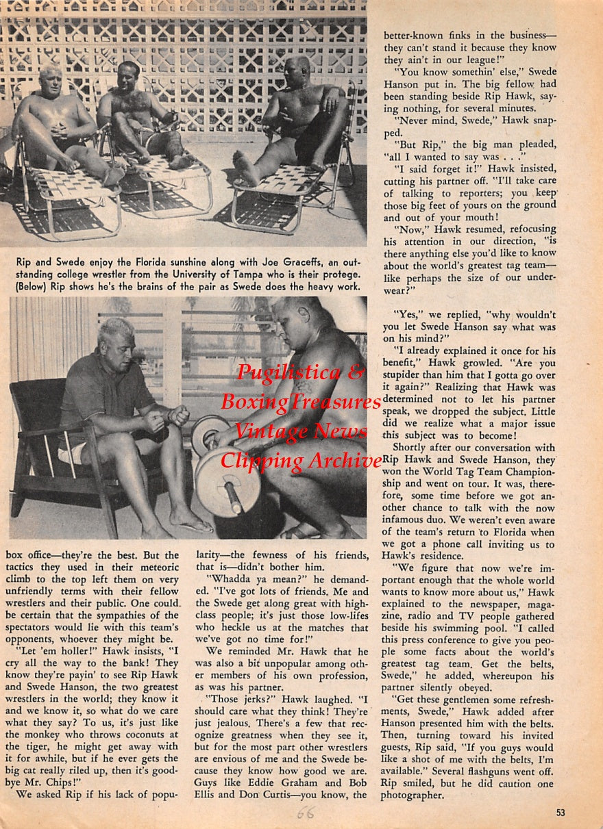 Wrestling News Clipping #105 - Rip Hawk, Swede Handon, Joe Graceffs, The Great Malenko