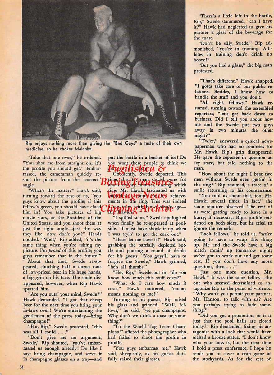 Wrestling News Clipping #105 - Rip Hawk, Swede Handon, Joe Graceffs, The Great Malenko