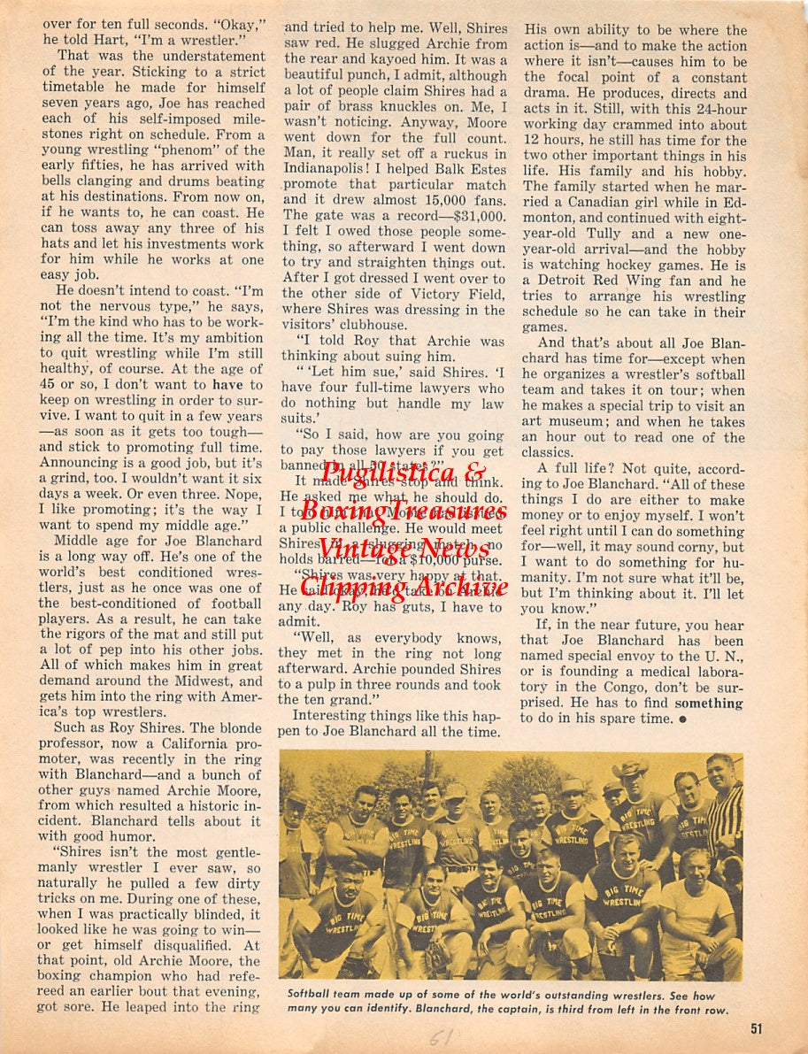Wrestling News Clipping #109 - Joe Blanchard, Big-Time Wrestling Softball Team