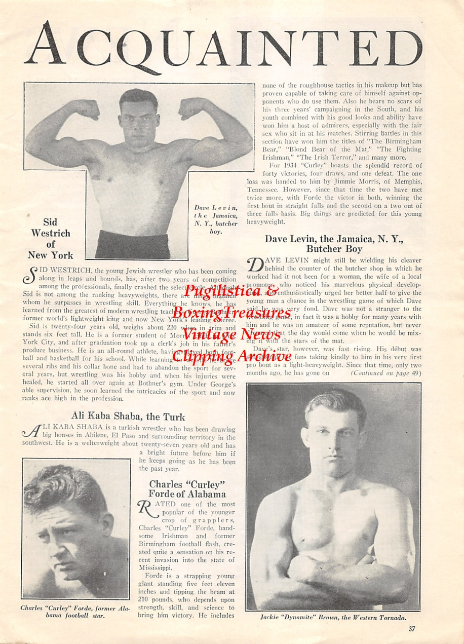 Wrestling News Clipping #163 - Dave Levin, Charles Curley Forde, Jackie Dynamite Brown, Strangler Lewis, Rigoulet, Howard Cantonwine, Jaget Singh