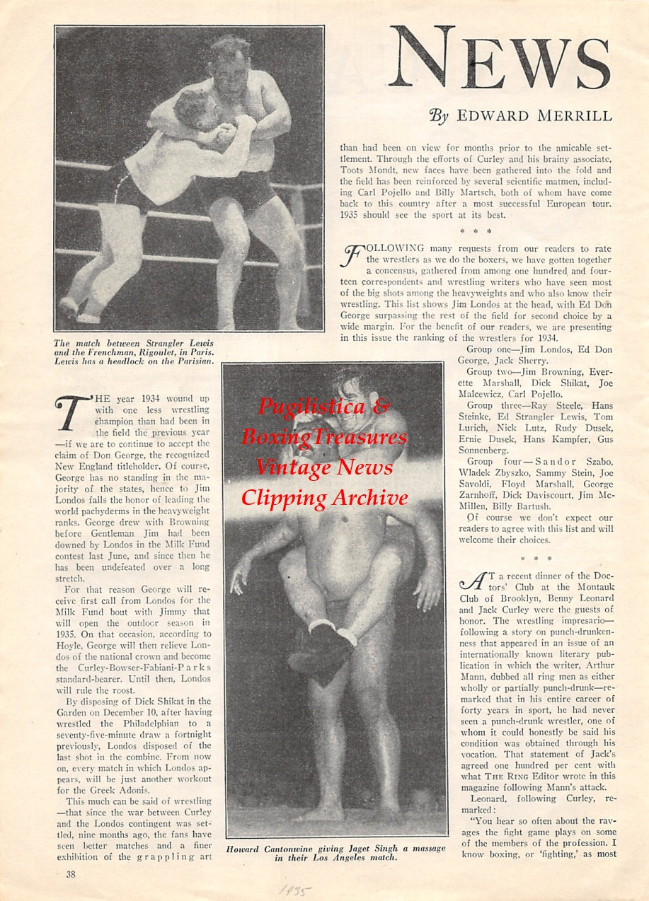 Wrestling News Clipping #163 - Dave Levin, Charles Curley Forde, Jackie Dynamite Brown, Strangler Lewis, Rigoulet, Howard Cantonwine, Jaget Singh