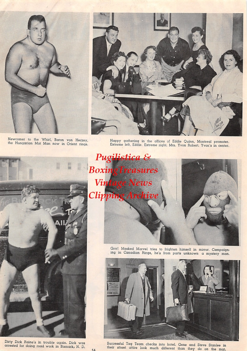 Wrestling News Clipping #95 - Killer Kowalski vs. Tarzan Zorra, The Black Prince vs. Benny Sherman, Baron Von Heczey, Eddie Quinn, Yvon Robert, Dick Raine, Masked Marvel, Gene and Steve Stanlee
