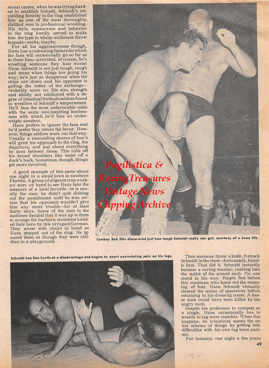Wrestling News Clipping #60 - Hans Schmidt vs. Cowboy Bob Ellis and Don Curtis