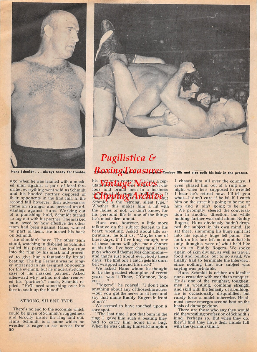 Wrestling News Clipping #60 - Hans Schmidt vs. Cowboy Bob Ellis and Don Curtis
