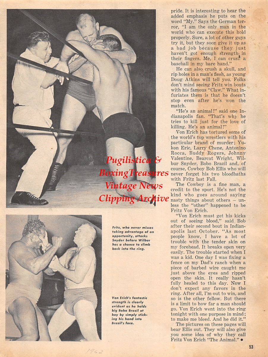 Wrestling News Clipping #54 - Fritz Von Erich, Wilbur Snyder, Bobo Brazil, John Paul Henning
