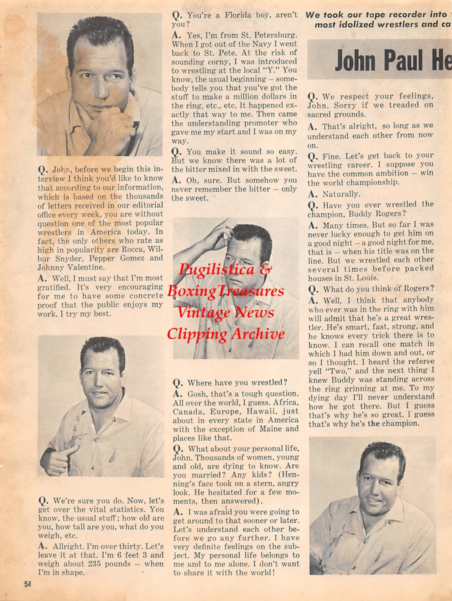 Wrestling News Clipping #54 - Fritz Von Erich, Wilbur Snyder, Bobo Brazil, John Paul Henning