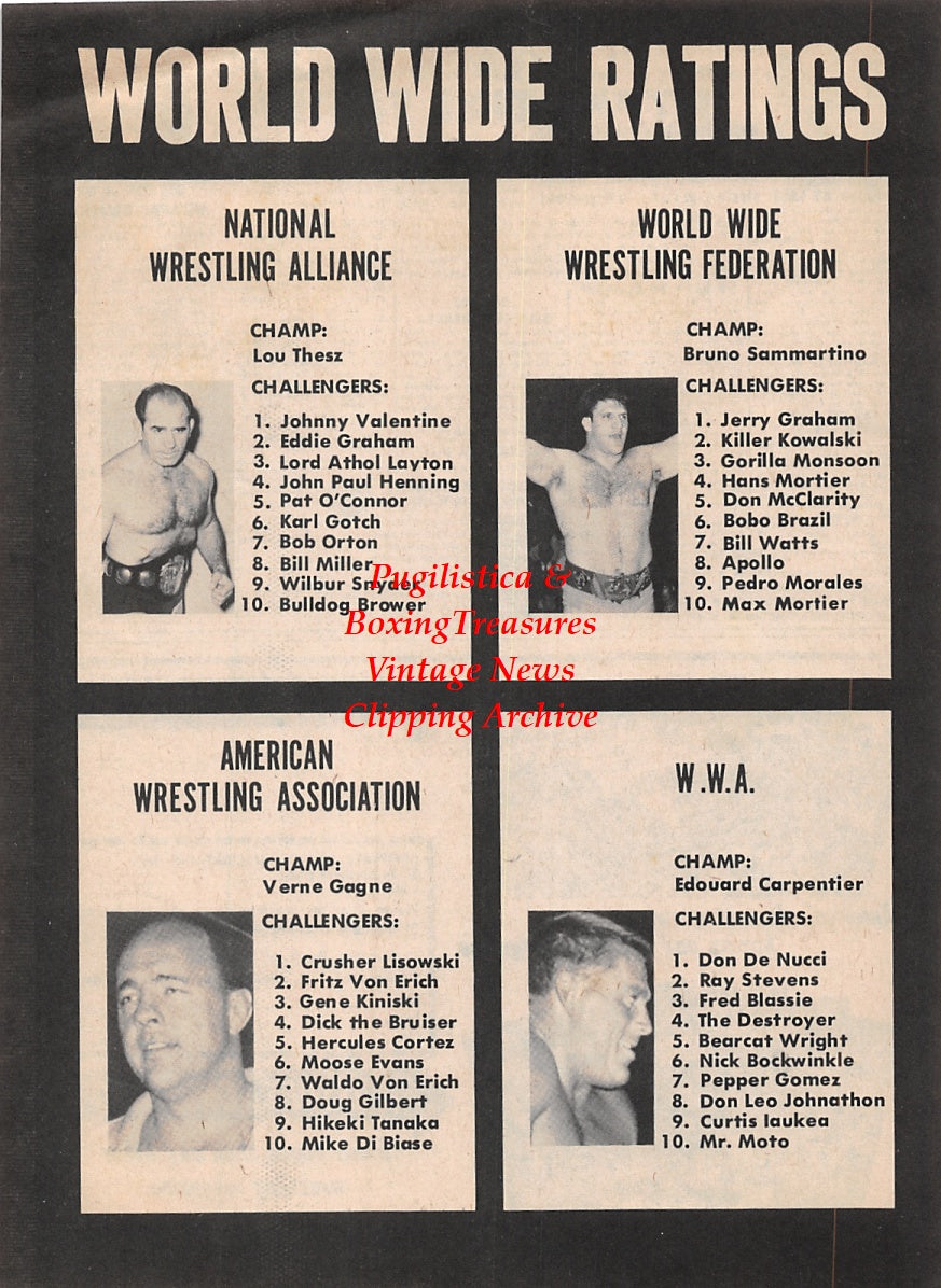 Wrestling News Clipping #64 - Lou Thesz, Bruno Sammartino, Verne Gagne, Edouard Carpentier
