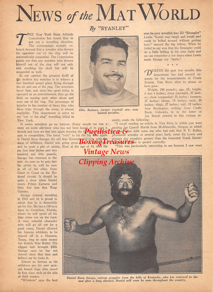 Wrestling News Clipping #248 - Ellis Bashara, Daniel Boon Savage