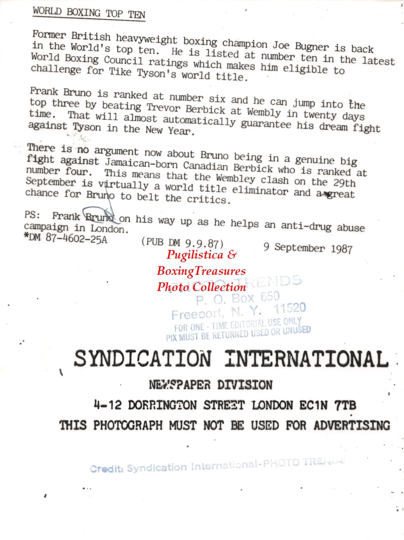 Boxing Photo #1391 - Frank Bruno - Vintage 1987 Press Photograph