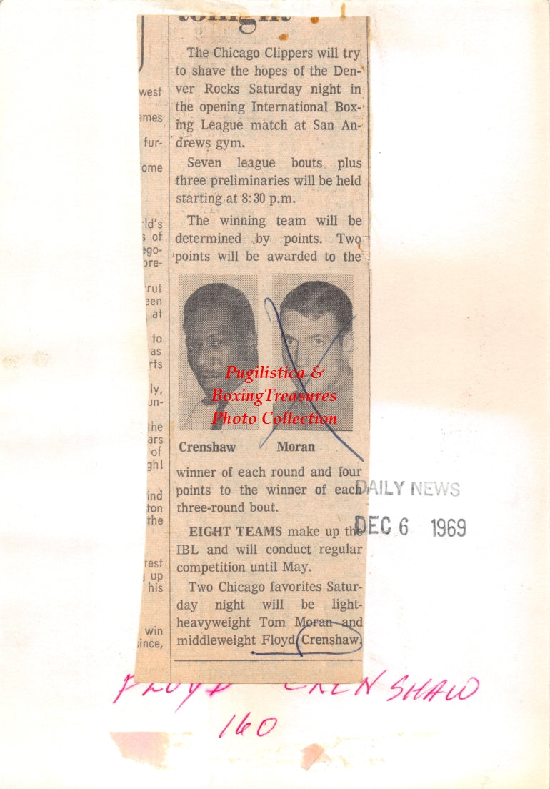 Boxing Photo #1399 - Floyd Crenshaw - Vintage 1969 Press Photograph