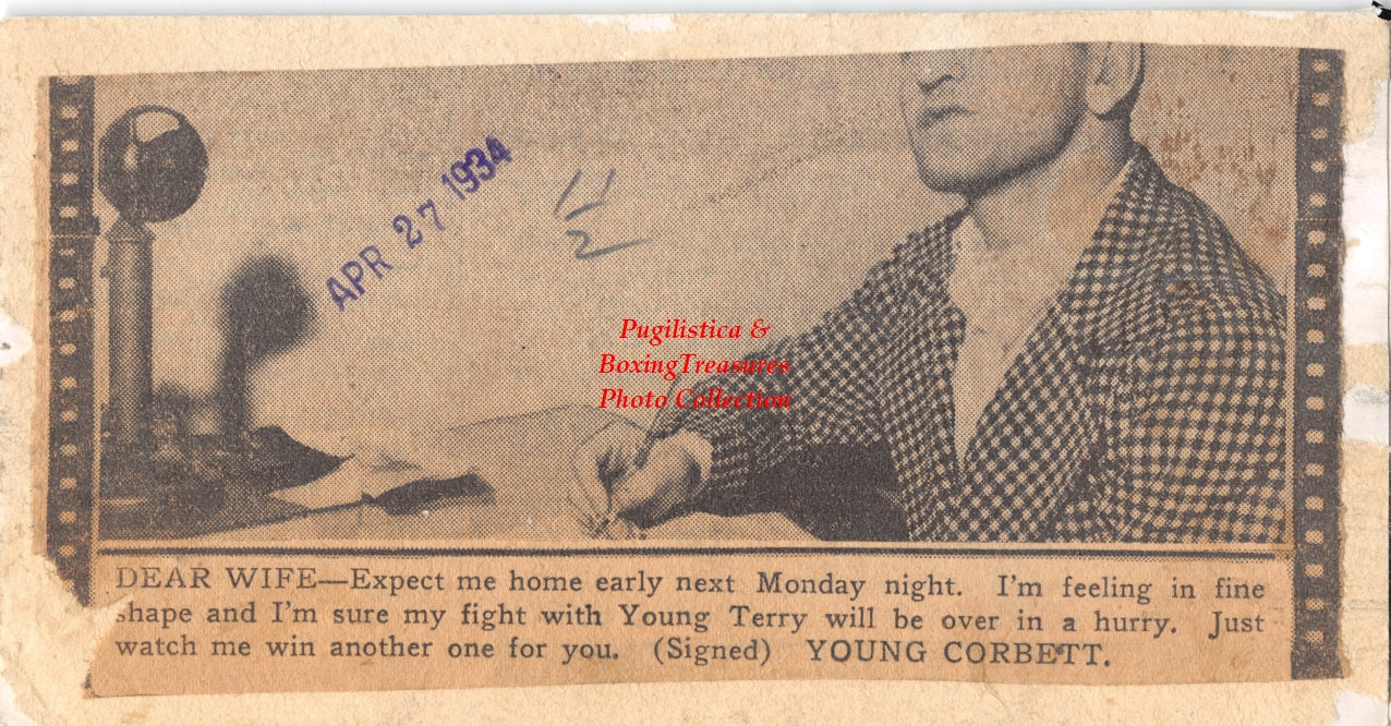 Boxing Photo #1445 - Young Corbett III - Vintage 1934 Press Photograph