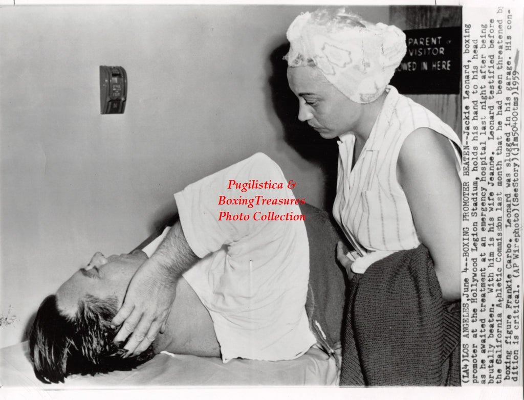 Boxing Photo #1400 - Jackie Leonard - Boxing Promoter Beaten by Mobsters - Vintage 1959 Wire Photograph