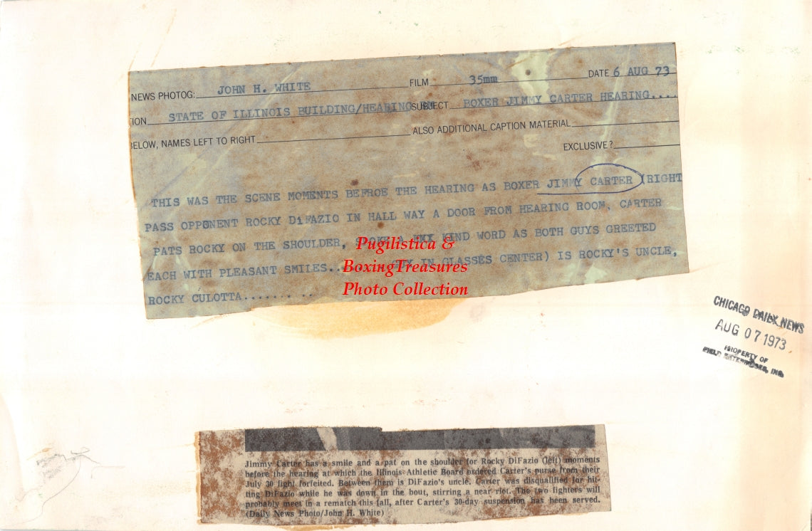 Boxing Photo #1402 - Rocky DiFazio & Jimmy Carter - Vintage 1973 Press Photograph