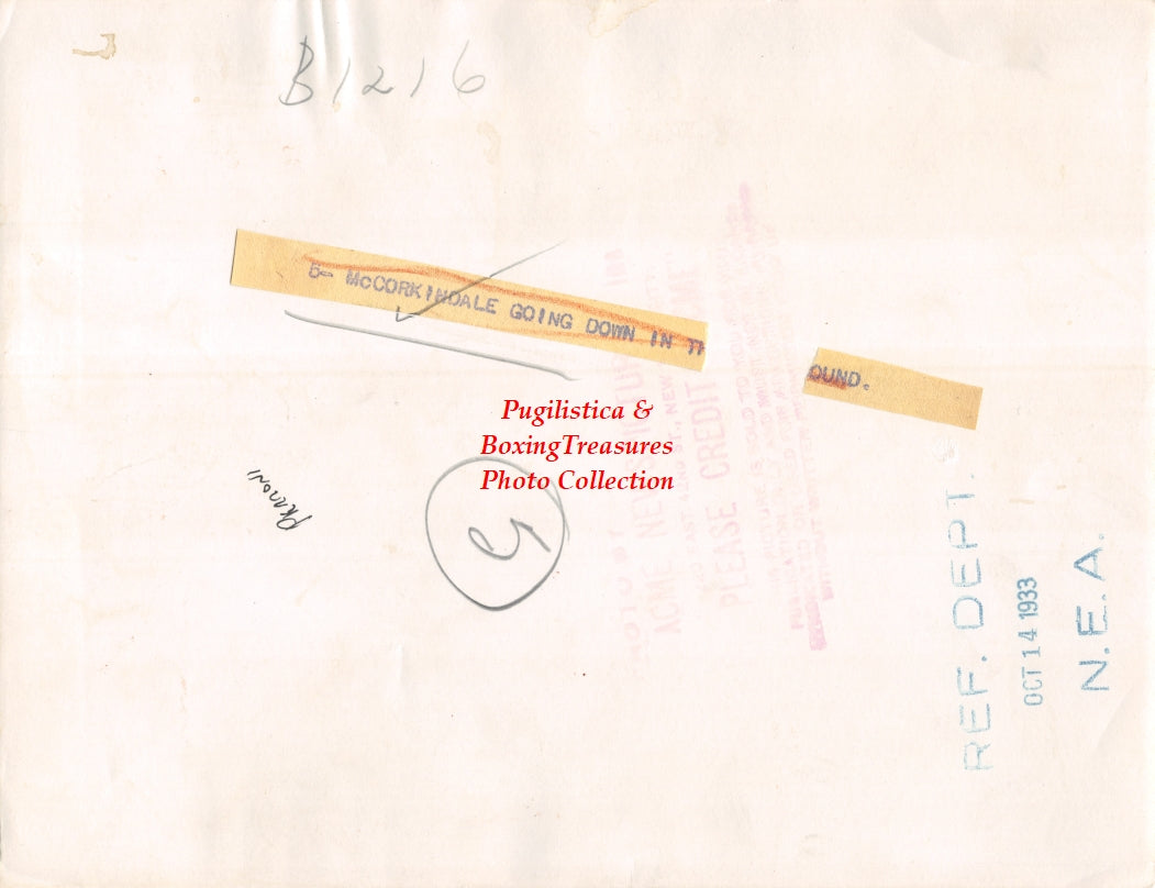 Boxing Photo #1394 - Patsy Perroni vs. Don McCorkindale - Vintage 1933 Press Photograph