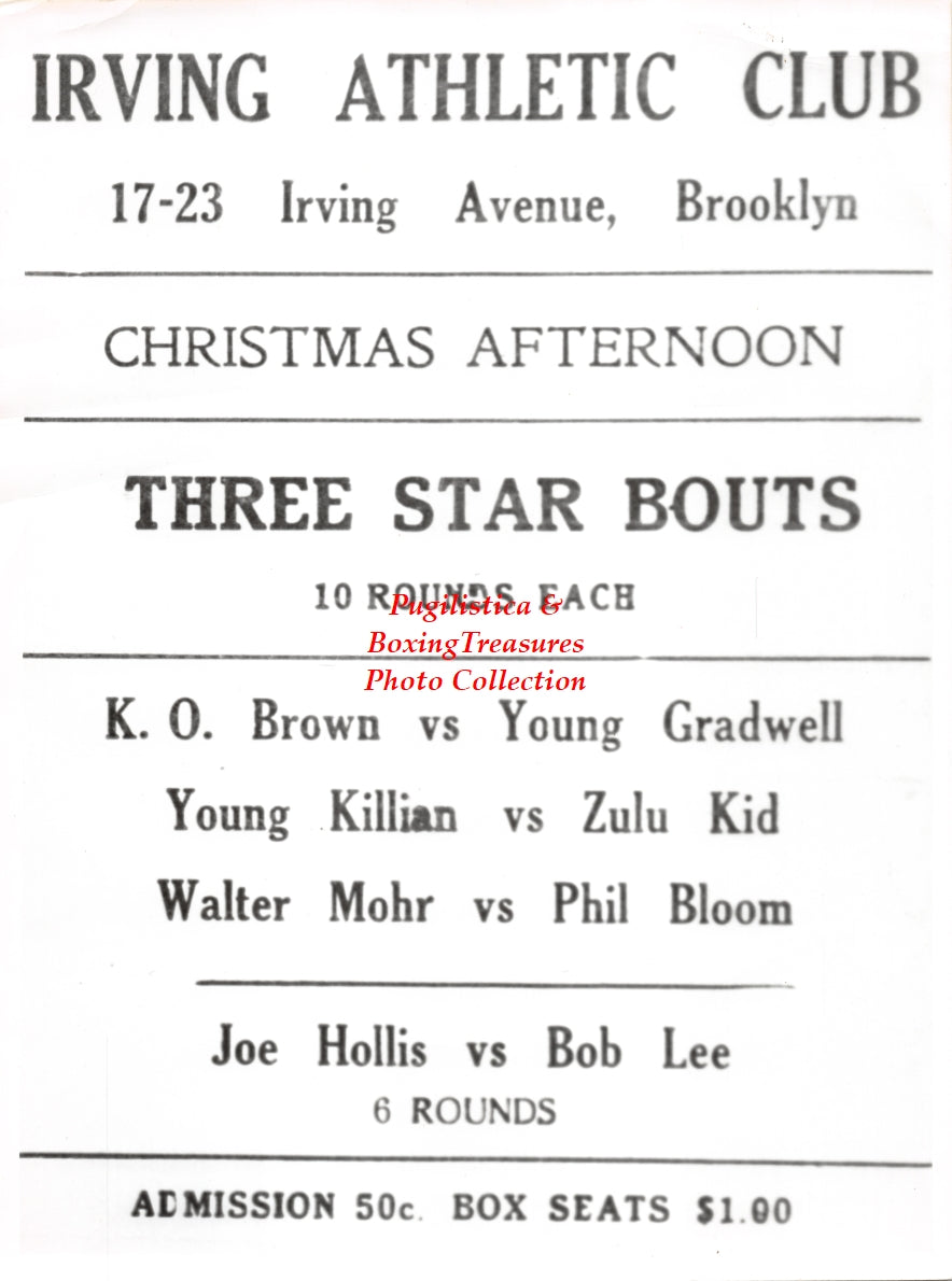 Boxing Photo #1146 - Knockout Brown, Young Gradwell, Young Frank Killian, Zulu Kid, Walter Mohr, Phil Bloom, Joe Hollis, Bob Lee - Irving Athletic Club, Brooklyn, NY