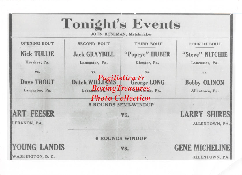 Boxing Photo #1136 - Nick Tullie, Dave Trout, Jack Graybill, Dutch Williams, Gordon Huber, George Long, Steve Nitchie, Bobby Olinon, Art Feeser, Larry Shires, Young Landis, Gene Micheline - Lebanon, Pennsylvania