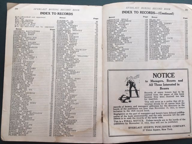 1933 Everlast Boxing Record Book