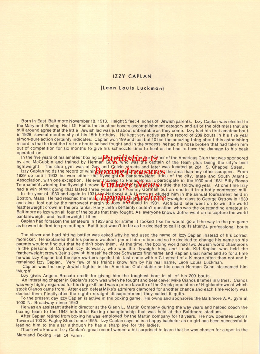 Boxing News Clipping #2661 - Clem Florio, Izzy Caplan