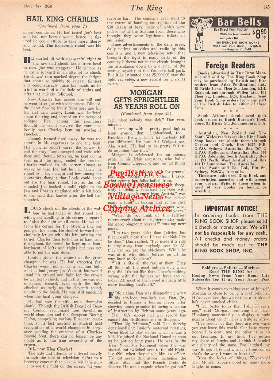 Boxing News Clipping #2579 - Jack Sharkey vs Phil Scott, Harry Greb vs Johnny Wilson, Johnny Kilbane vs Eugene Criqui, Bill Brennan vs Luis Angel Firpo, Johnny Buff vs Pete Herman, Len Harvey vs Jock McAvoy