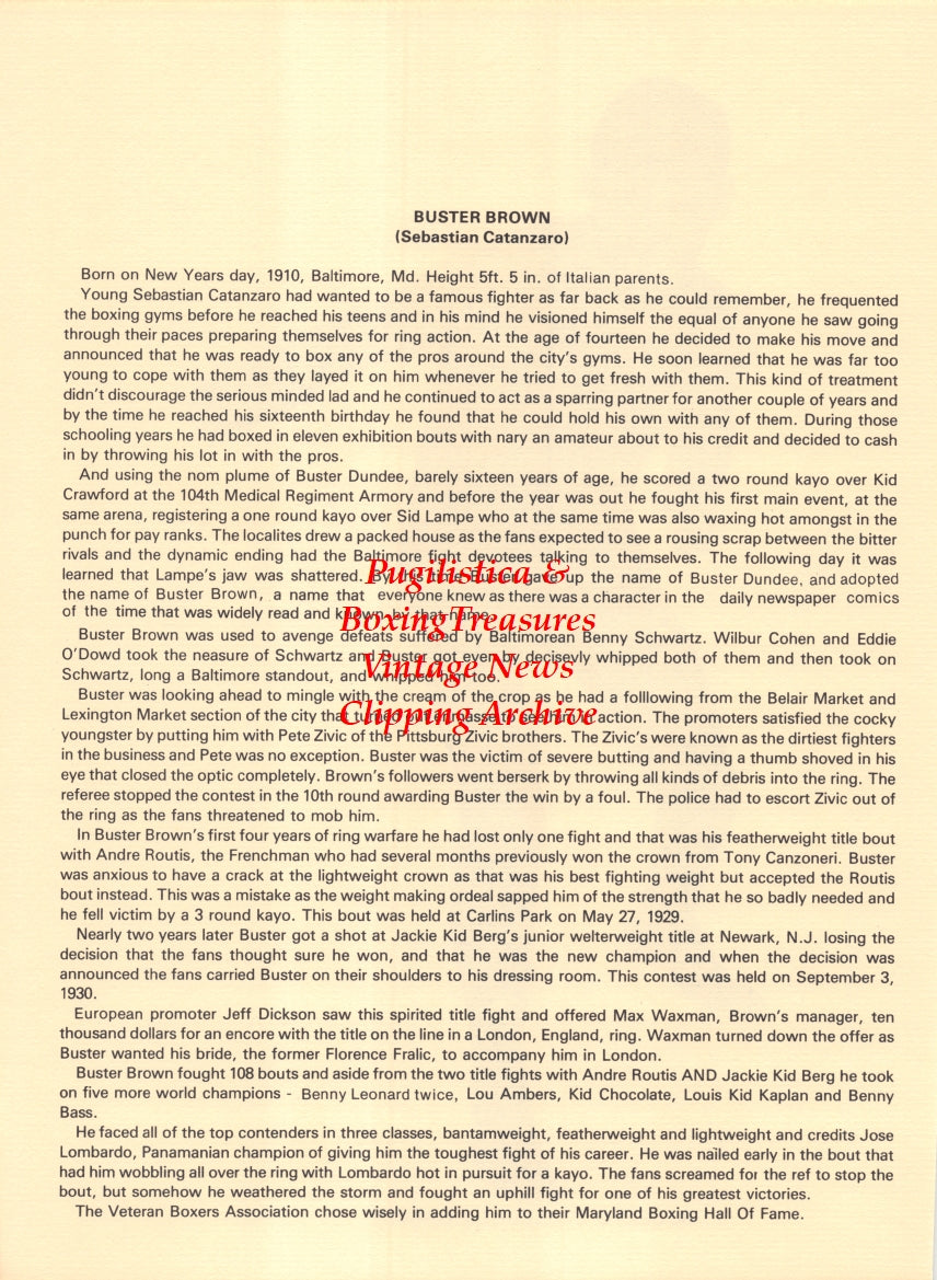 Boxing News Clipping #2663 - Bobby Garcia, Buster Brown