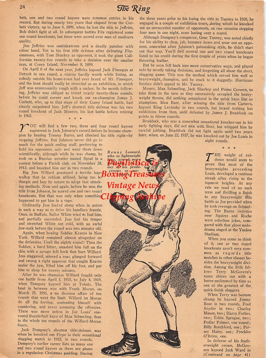 Boxing News Clipping #2585 - Tommy Burns, Benny Leonard, Bob Edgren