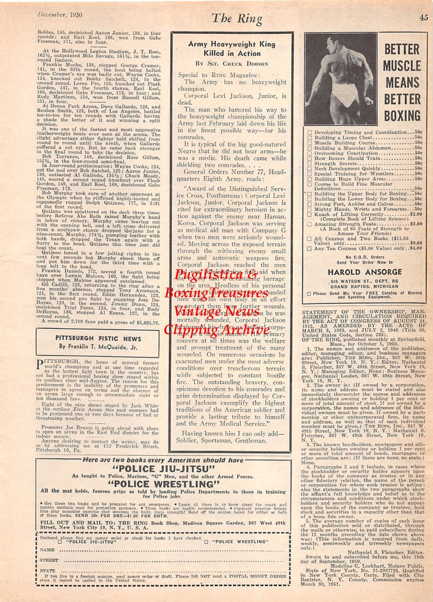 Boxing News Clipping #2583 - Harry Matthews, Peter Keenan, Archie Whitewater, Luis Romero, Bob Murphy, Paddy Young, Eddie Thomas, Cesar Brion, Levi Jackson