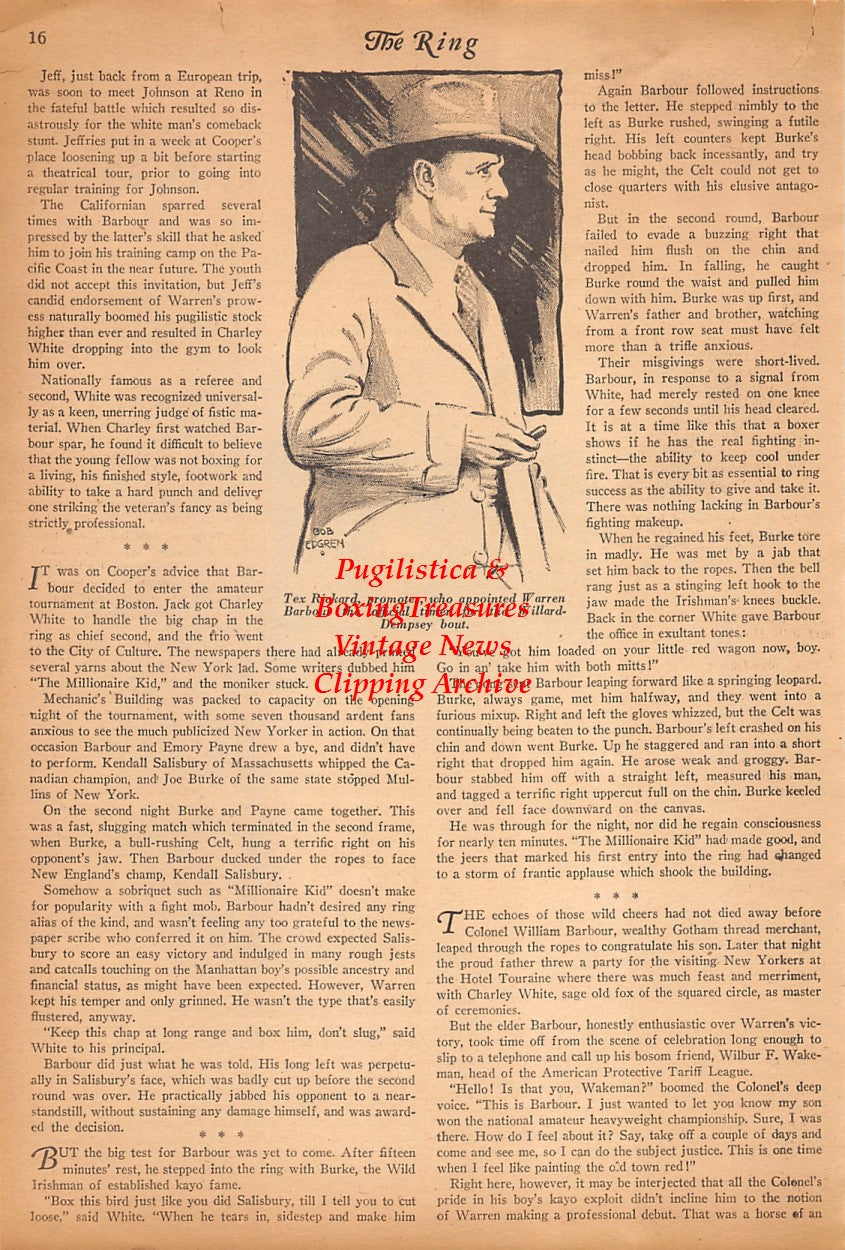 Boxing News Clipping #2470 - Jack Dempsey, Warren Barbour, Tex Rickard