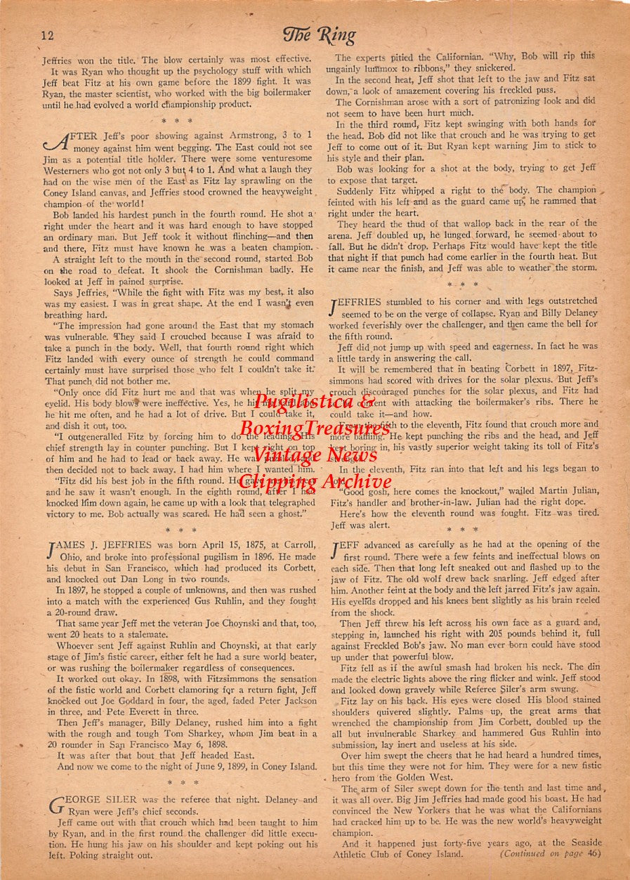 Boxing News Clipping #2506 - Robert Fitzsimmons vs. James Jeffries