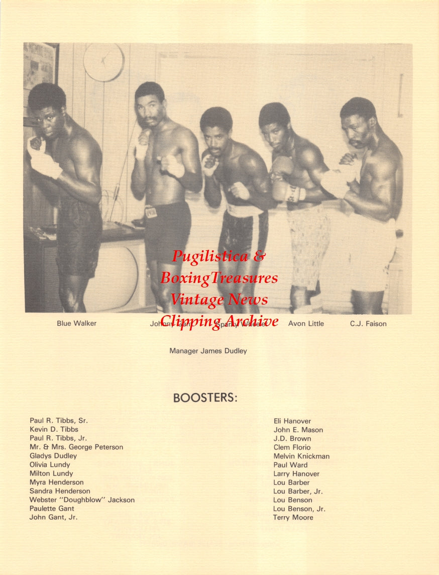 Boxing News Clipping #2678 - Blue Walker, Johnny Gant, Sparky Wheeler, Avon Little, C.J. Faison, Barney Ross, Benny Trotta, Pete Galiano