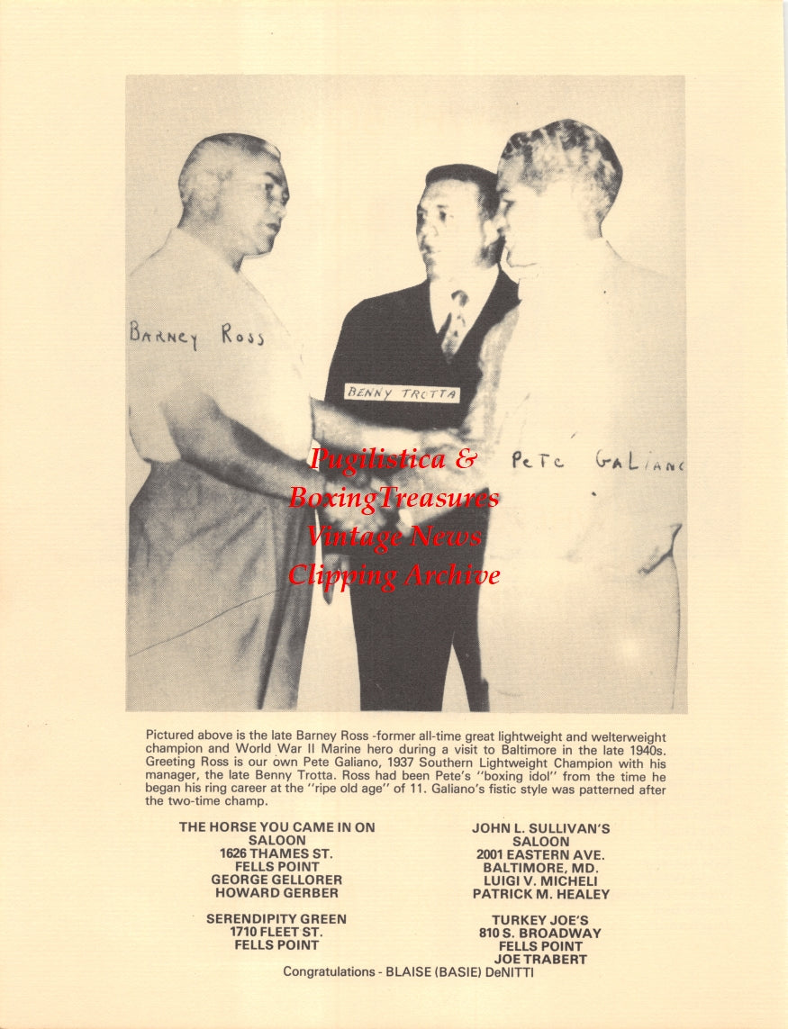 Boxing News Clipping #2678 - Blue Walker, Johnny Gant, Sparky Wheeler, Avon Little, C.J. Faison, Barney Ross, Benny Trotta, Pete Galiano