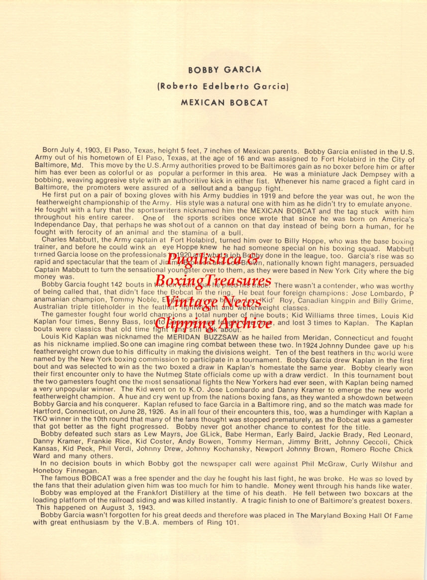 Boxing News Clipping #2662 - Izzy Caplan, Bobby Garcia
